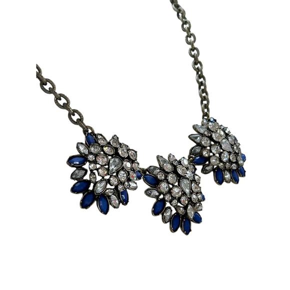 LOFT Chunky Statement Necklace Antiqued Goldtone Blue 20.5 Inch - Picture 7 of 9